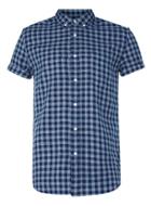 Topman Mens Blue Navy And Grey Check Gingham Short Sleeve Casual Shirt