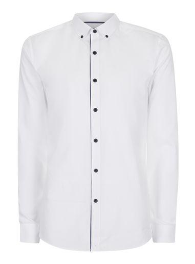 Topman Mens White Slim Fit Taped Placket Shirt