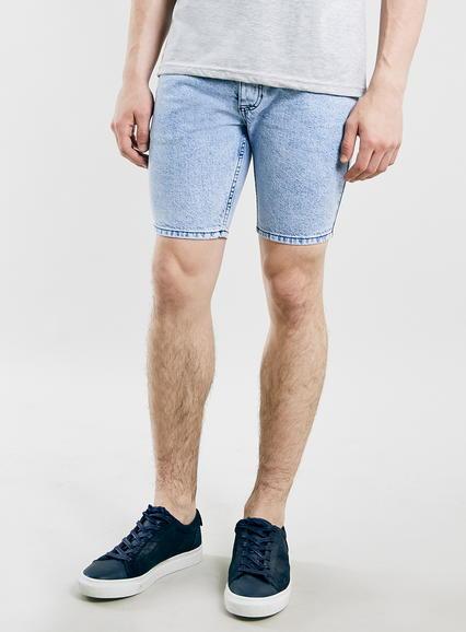 Topman Mens Blue Acid Wash Skinny Shorts