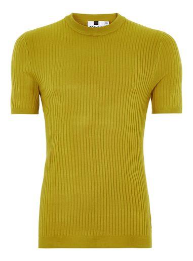 Topman Mens Yellow Mustard Muscle Ribbed Sweater