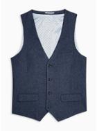 Topman Mens Blue Textured Five Button Slim Fit Suit Waistcoat