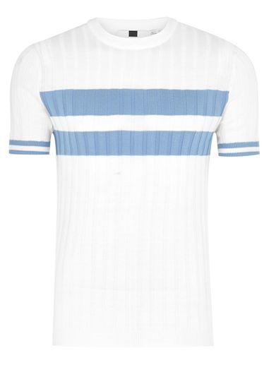 Topman Mens White And Blue Ribbed Muscle Fit Jumper