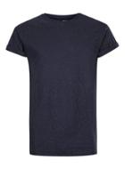 Topman Mens Blue Navy Textured Muscle Fit Roller T-shirt