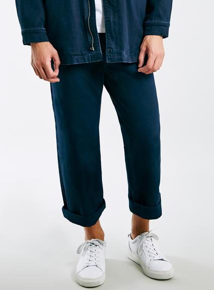Topman Mens Blue Navy Wide Leg Crop Jeans