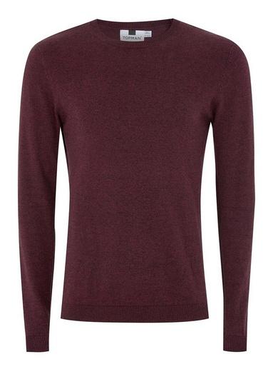 Topman Mens Red Burgundy And Black Twist Side Ribbed Sweater
