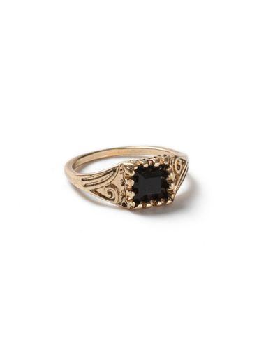 Topman Mens Black Gold Look Square Stone Pinky Ring*