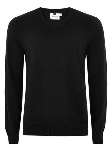Topman Mens Black V Neck Hem Stitch Sweater