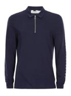 Topman Mens Blue Navy Rite Of Passage Print Zip Polo Neck Long Sleeve T-shirt