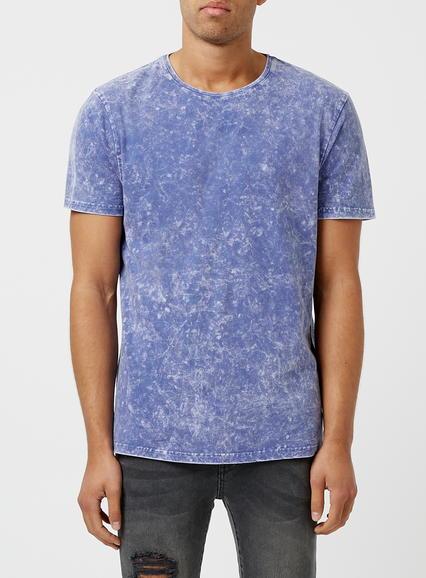 Topman Mens Blue Acid Wash Slim Fit T-shirt