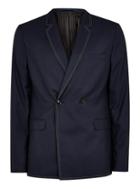 Topman Mens Navy Double Breasted Blazer With Top Stitching