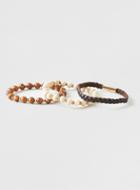 Topman Mens Brown Bead And Leather Bracelets