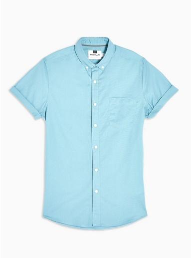 Topman Mens Blue Stretch Skinny Fit Oxford Shirt