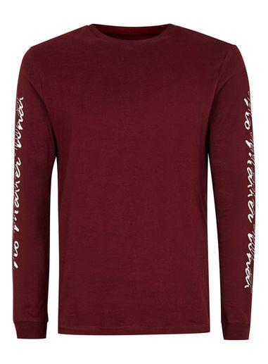 Topman Mens Red Burgundy No Matter Print Long Sleeve T-shirt