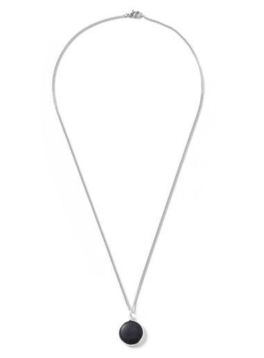 Topman Mens Silver Look Black Stone Pendant Necklace*