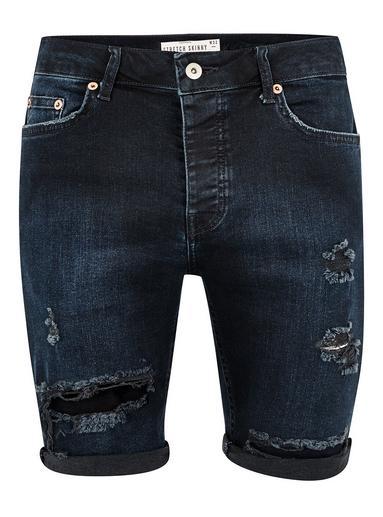 Topman Mens Grey Blue Black Ripped Stretch Skinny Shorts