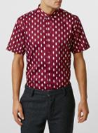 Topman Mens Red Burgundy Paint Print Short Sleeve Dress Shirt