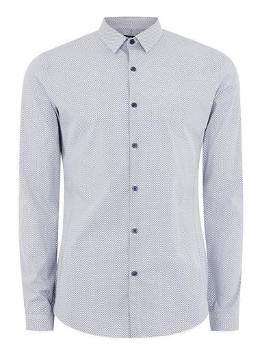 Topman Mens White Blue Muscle Fit Long Sleeve Shirt