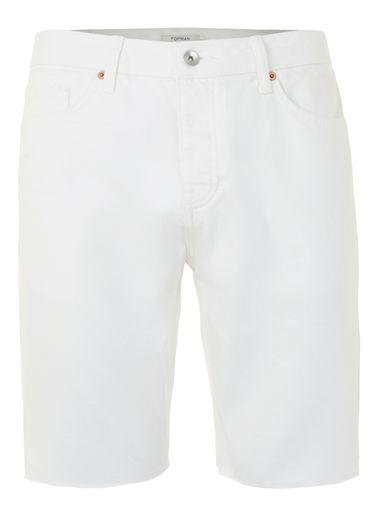 Topman Mens Cream White Raw Edge Slim Denim Shorts