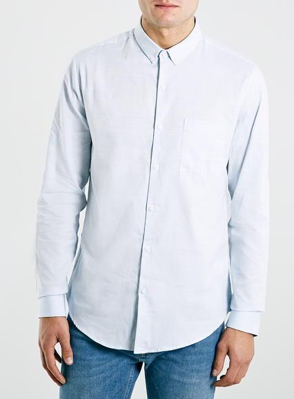 Topman Mens Light Blue Slub Button Down Long Sleeve Smart Shirt