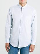 Topman Mens Light Blue Slub Button Down Long Sleeve Smart Shirt
