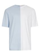 Topman Mens Blue And White Splice T-shirt