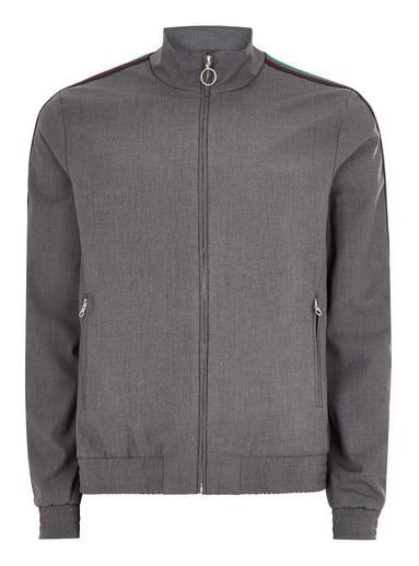 Topman Mens Grey Gray Melange Zip Through Jacket With Side Stripe