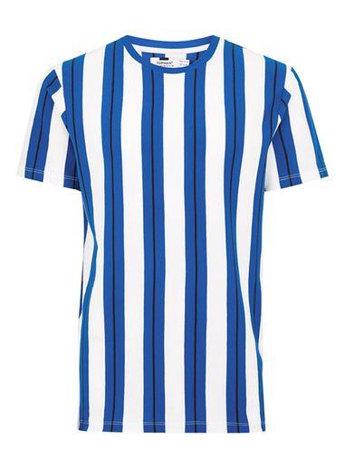 Topman Mens Blue And White Stripe Pique T-shirt