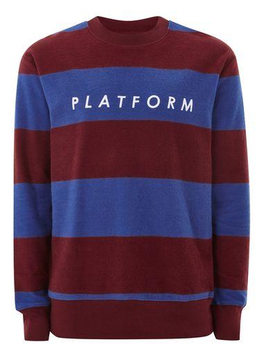 Topman Mens Multi Burgundy And Blue Stripe Sweatshirt