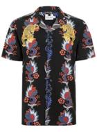 Topman Mens Black Embroidered Tiger Print Shirt
