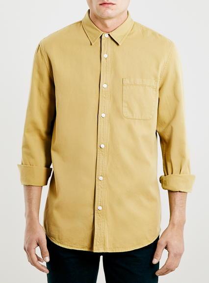 Topman Mens Beige Stone Long Sleeve Casual Twill Shirt