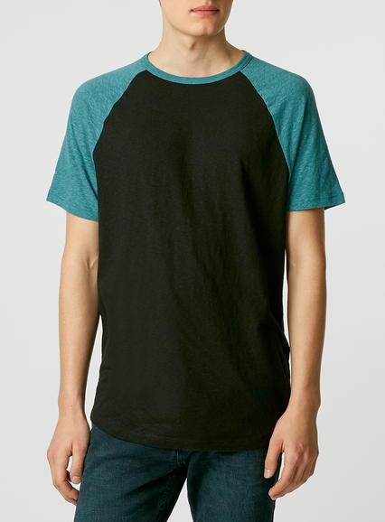 Topman Mens Black/teal Slub Raglan T-shirt