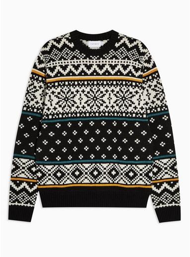 Topman Mens Multi Holiday Alpine Fair Isle Sweater With Wool