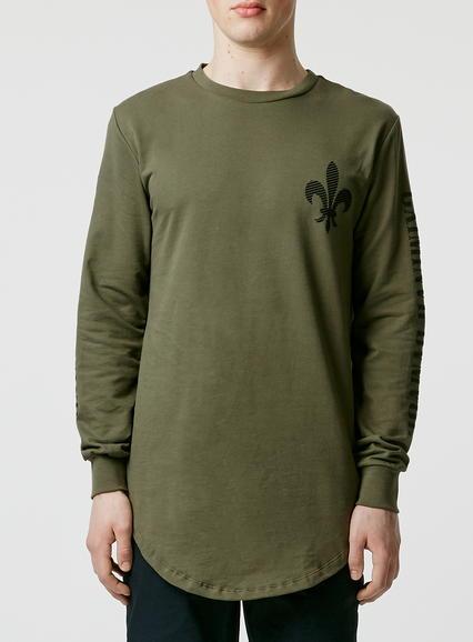 Topman Mens Multi Criminal Damage Khaki Long Sleeve T-shirt