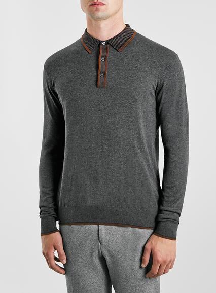 Topman Mens Peter Werth Grey Stripe Polo Shirt