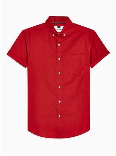 Topman Mens Red Stretch Skinny Oxford Shirt