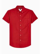 Topman Mens Red Stretch Skinny Oxford Shirt