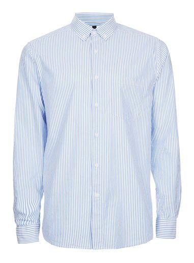 Topman Mens Blue And White Stripe Oxford Shirt
