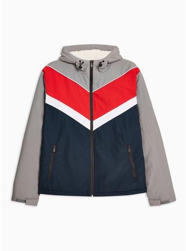 Topman Mens Multi Grey Color Block Borg Lined Jacket