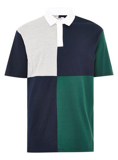 Topman Mens Green Contrast Rugby Shirt