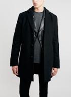 Topman Mens Classic Black Wool Blend Overcoat