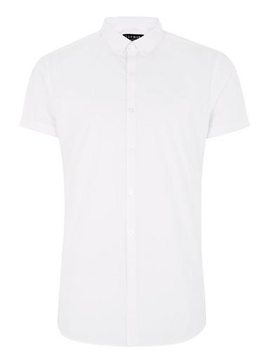 Topman Mens White Slim Fit Smart Short Sleeve Shirt