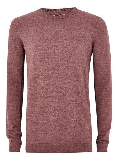 Topman Mens Red Burgundy Twist Side Ribbed Sweater