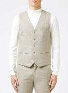Topman Mens Brown Stone Herringbone Suit Vest