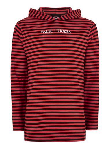 Topman Mens Red And Black Striped 'false Heroes' Hoodie