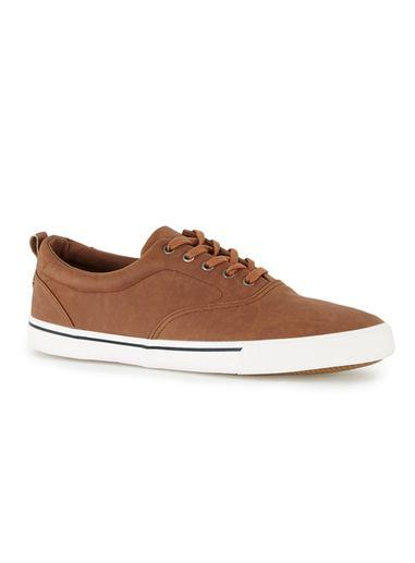 Topman Mens Brown Tan Faux Leather Sneakers