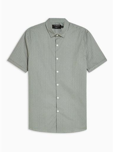 Topman Mens Khaki Sage Geometric Stretch Skinny Shirt
