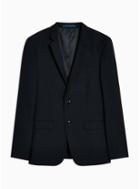 Topman Mens Navy Textured Skinny Fit Single Breasted Suit Jacket With Notch Lapels