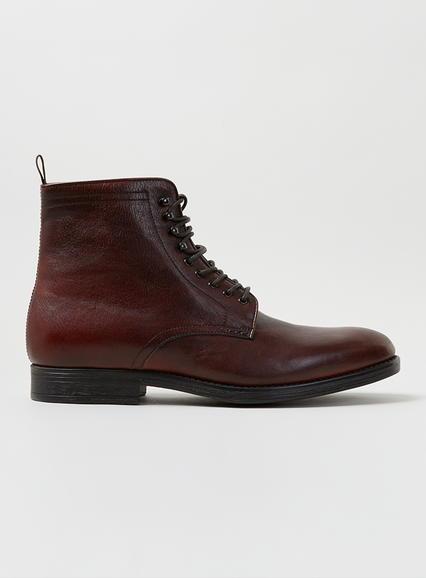 Topman Mens Red Burgundy Leather Lace Up Boots