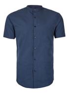 Topman Mens Blue Navy Stand Collar Stretch Skinny Fit Dress Shirt