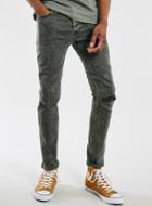 Topman Mens Green Khaki Double Rip Stretch Skinny Jeans